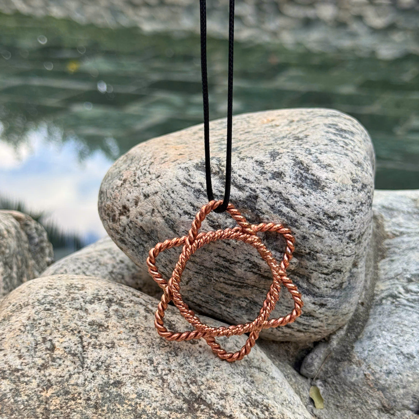 Handmade Copper Tensor Pendant – 443MHz Triangle & 144MHz Circle