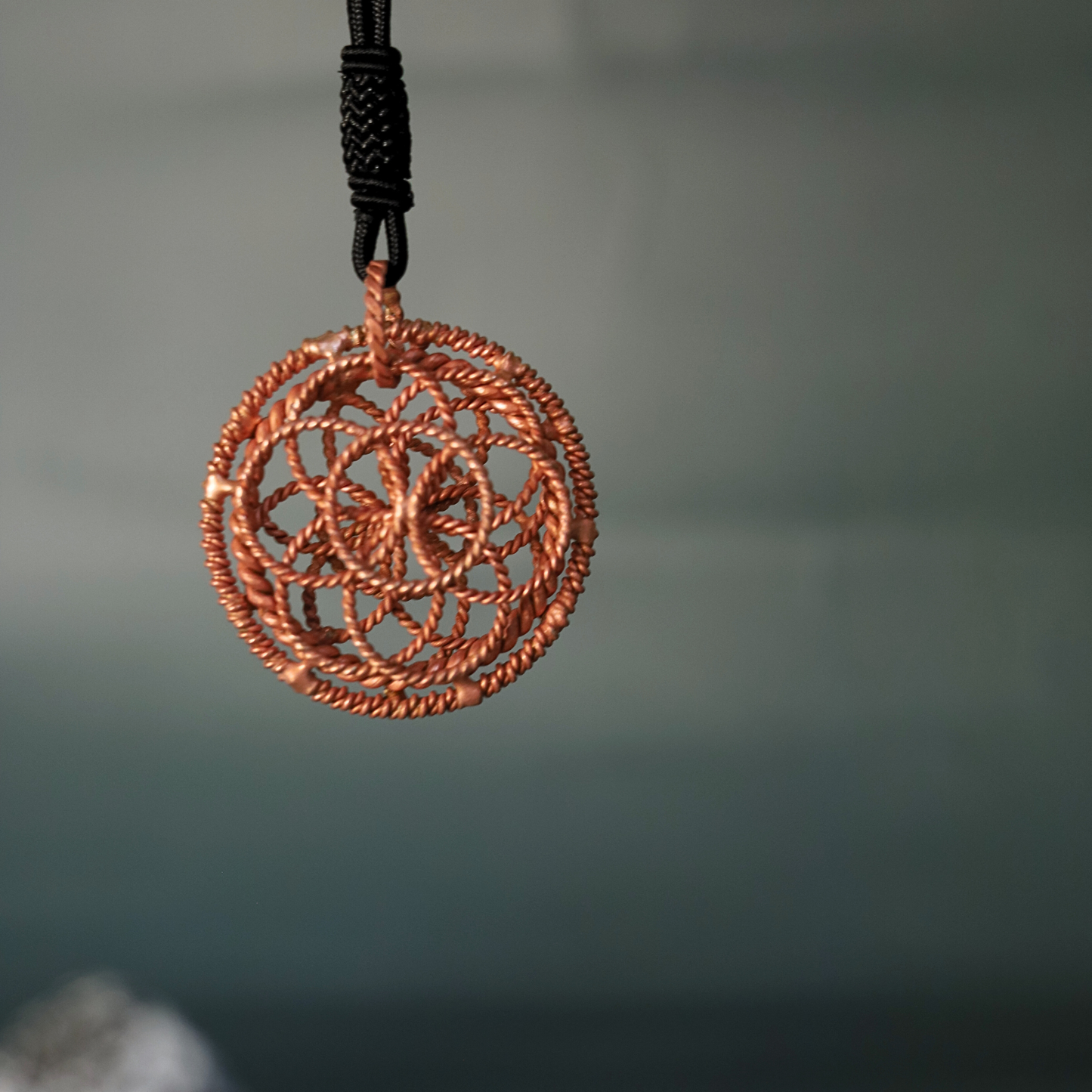 144 MHz Tensor Pendant – Pure Copper Sacred Geometry Necklace (5 cm)