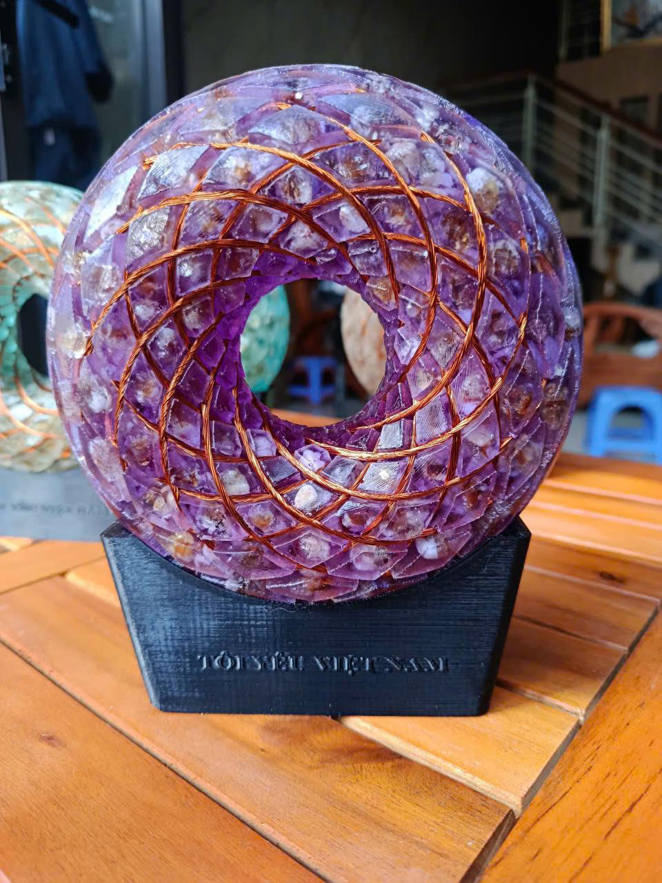 Torus Rodin Coil, Red Copper Wire, Amethyst Energy Device, Resin Orgone Donut, EMF Support Tool, iTorus Inspired Decor