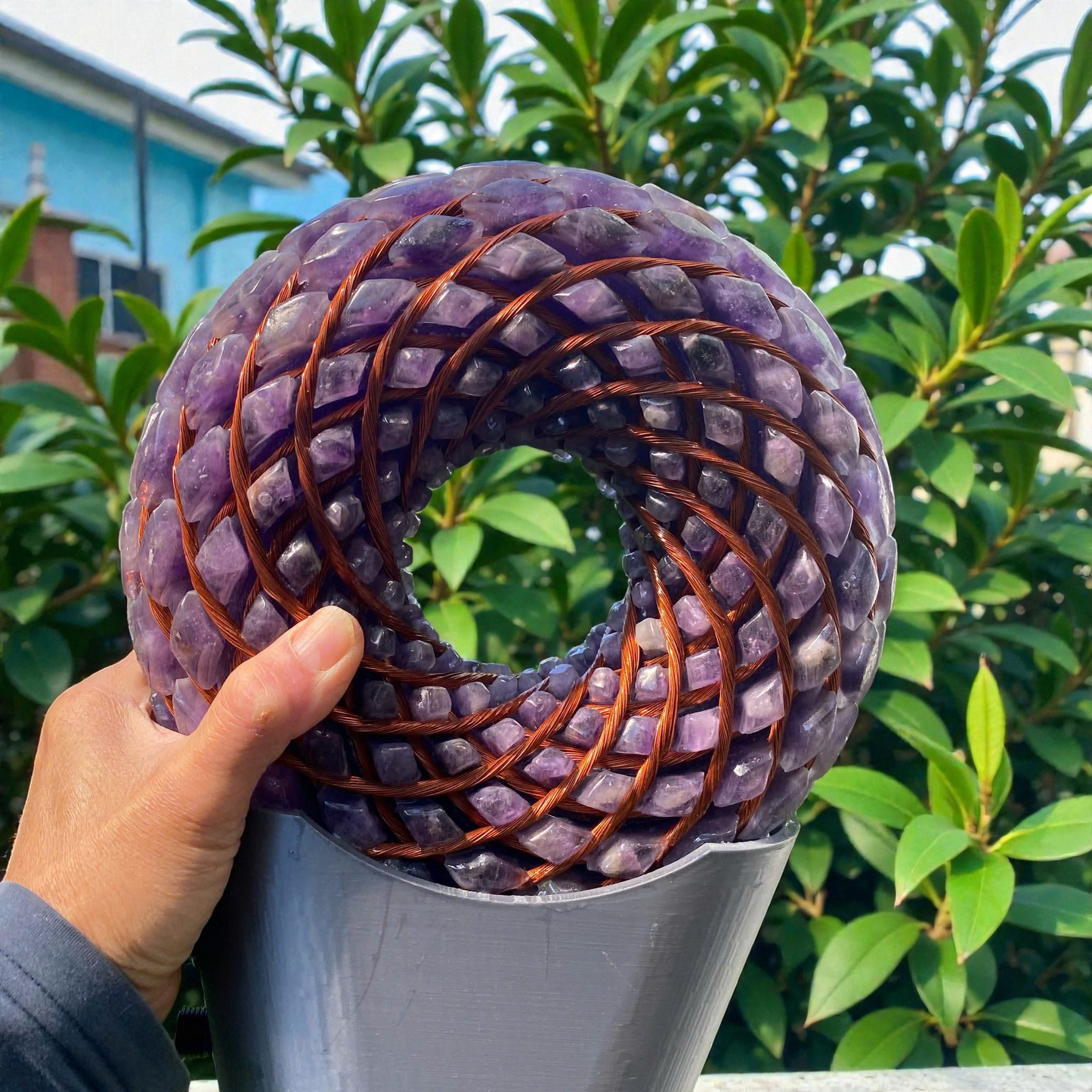 Torus Rodin Coil, Green Copper Wire, Amethyst Energy Device, Resin Orgone Donut, EMF Support Tool, iTorus Inspired Decor