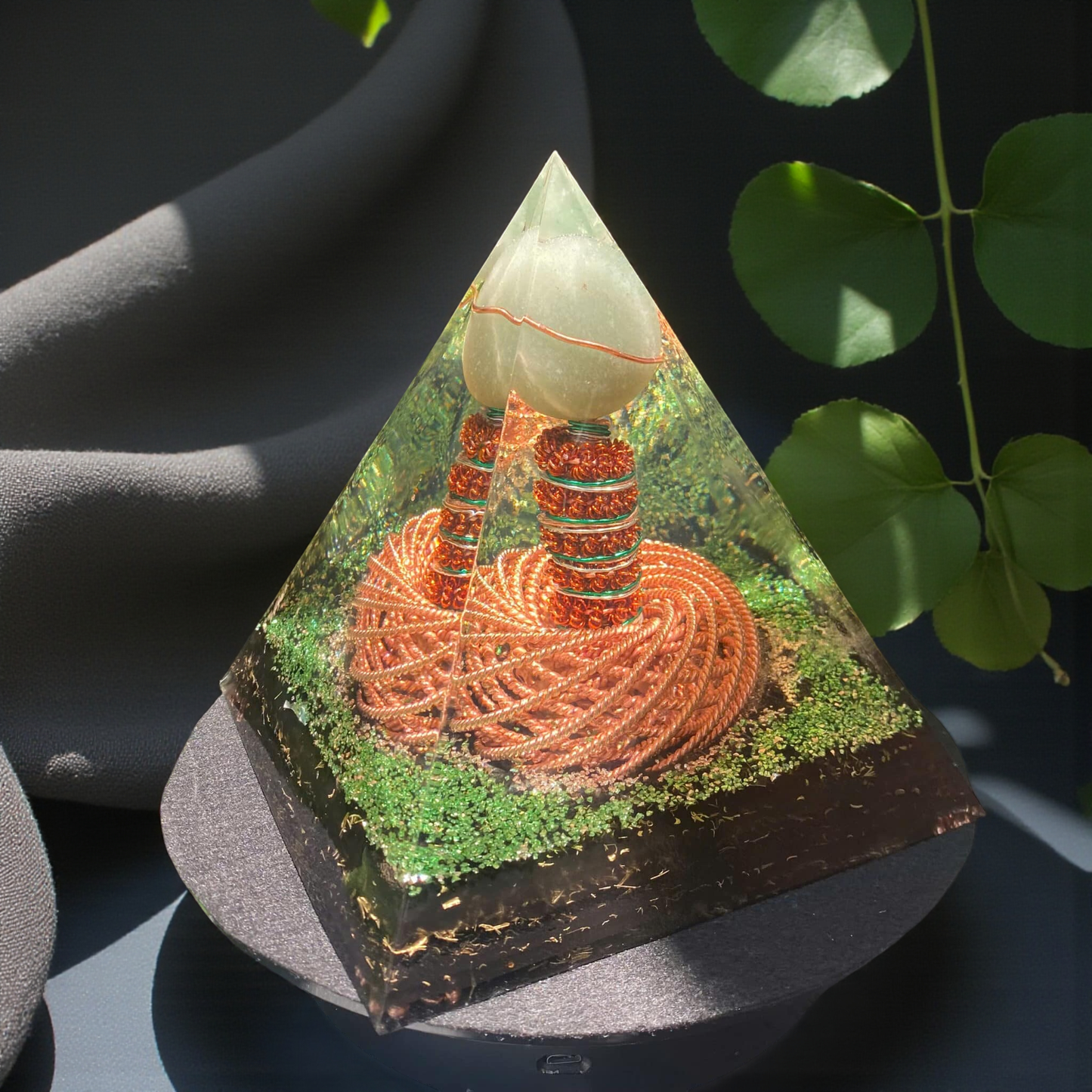 Viking Resonance Tensor Pyramid | 443 MHz & 177 MHz | Green Quartz Orgonite Energy Harmonizer
