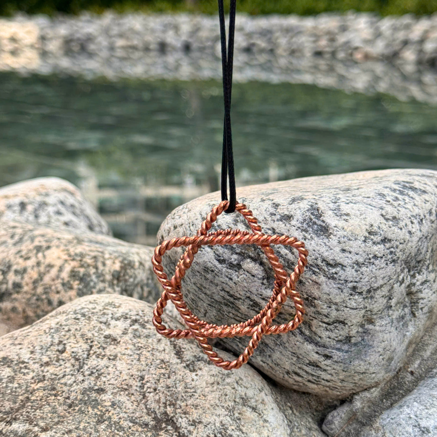 Handmade Copper Tensor Pendant – 443MHz Triangle & 144MHz Circle