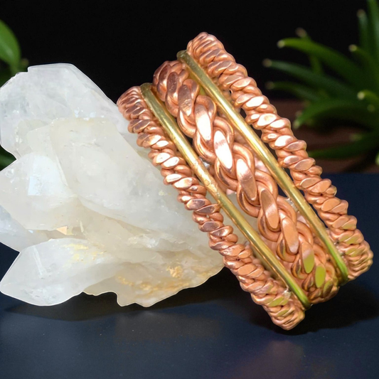 Solaris Tri-Spiral Energy Cuff | 99% Pure Copper & Brass Core | Handcrafted Frequency Tool