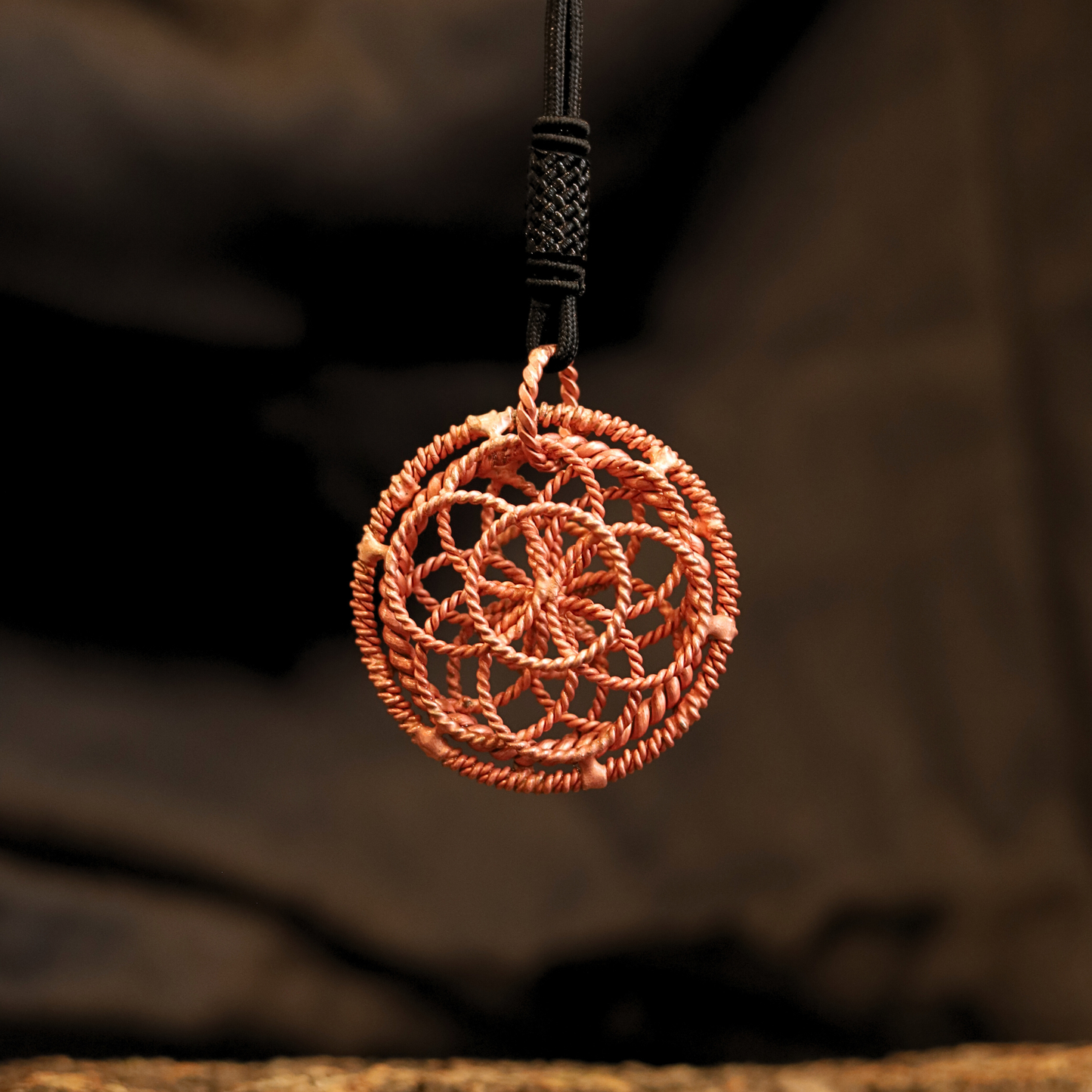 144 MHz Tensor Pendant – Pure Copper Sacred Geometry Necklace (5 cm)
