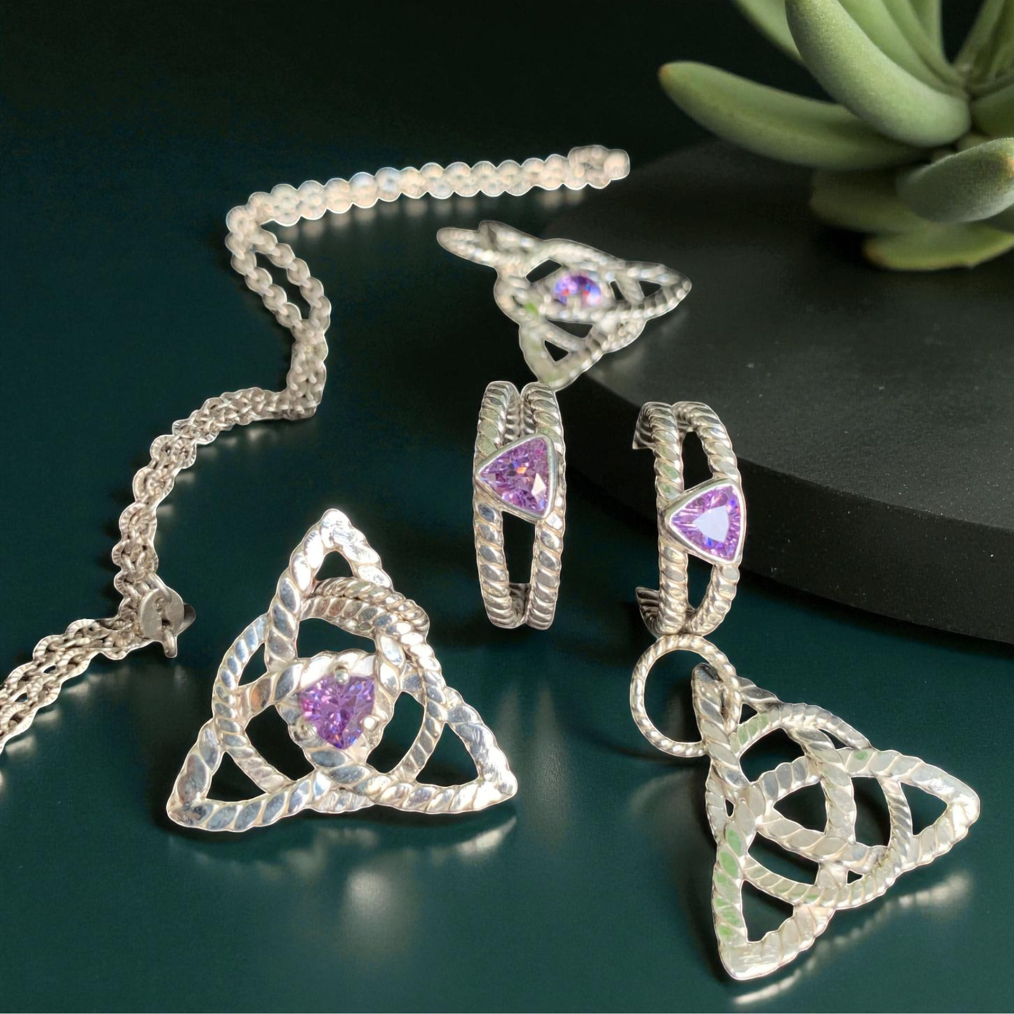 Celestial Trinity Amethyst Set | 99.9% Pure Silver