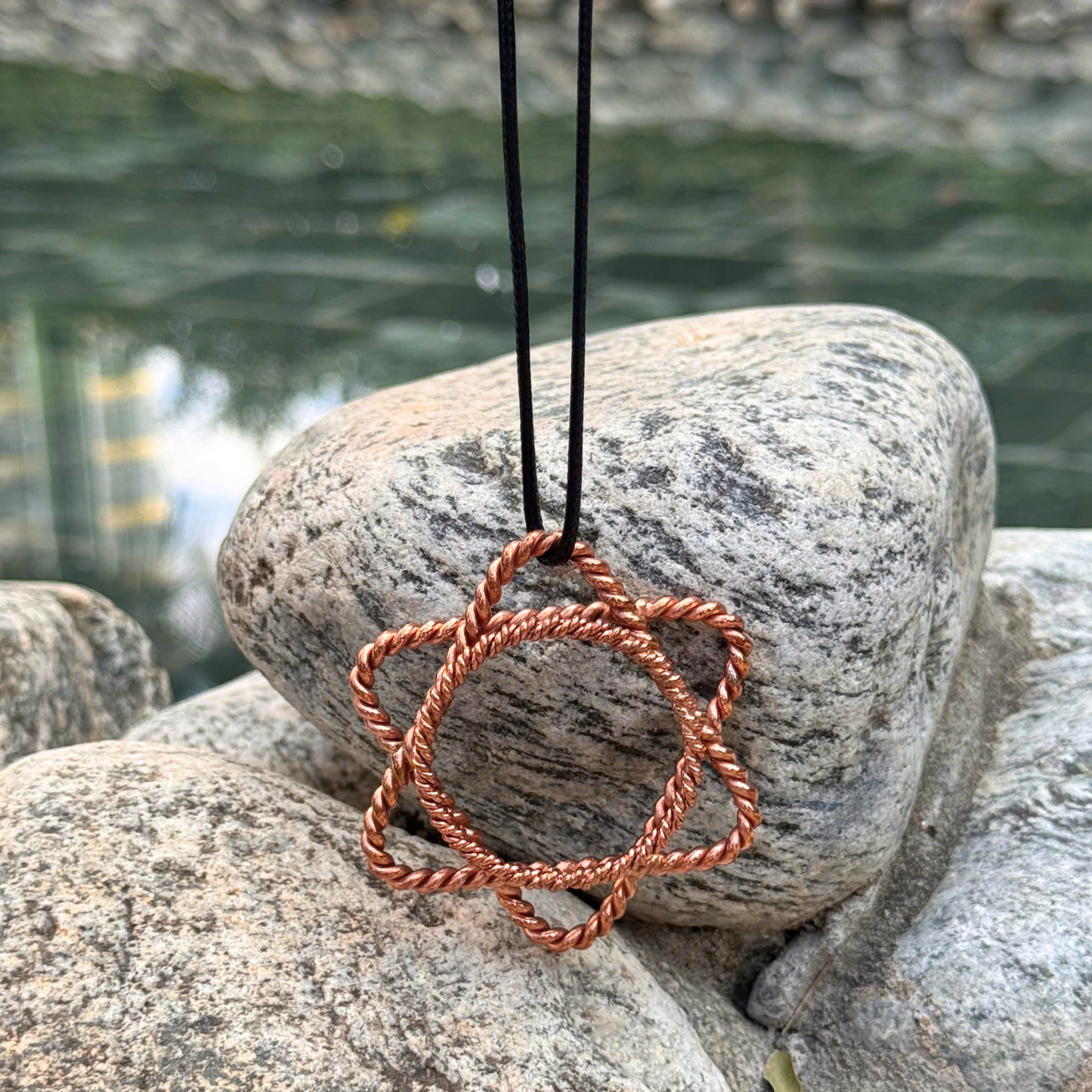 Handmade Copper Tensor Pendant – 443MHz Triangle & 144MHz Circle