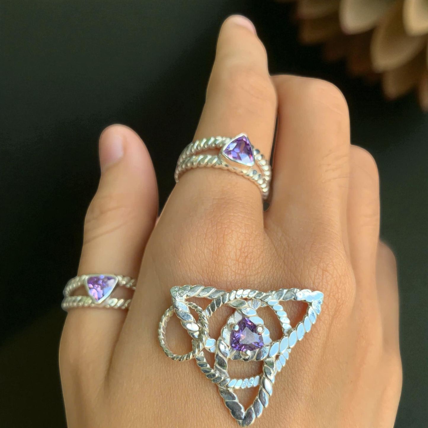 Celestial Trinity Amethyst Set | 99.9% Pure Silver