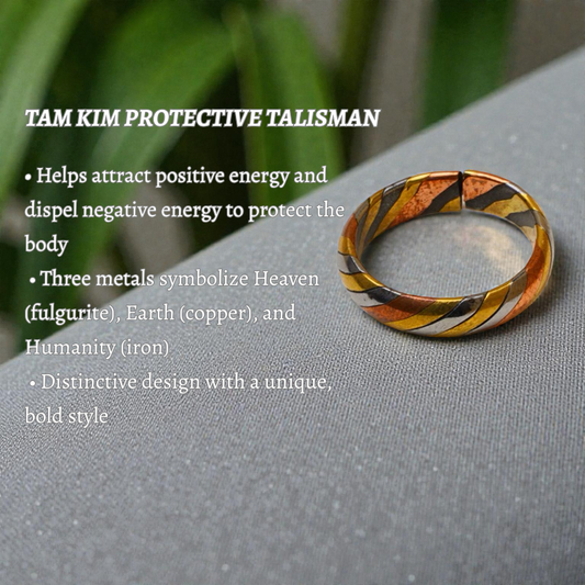 Tam Kim Thunder Relic Ring – Handcrafted Triple-Metal Fulgurite Protection Ring for Energy Balance (Adjustable, Unisex)