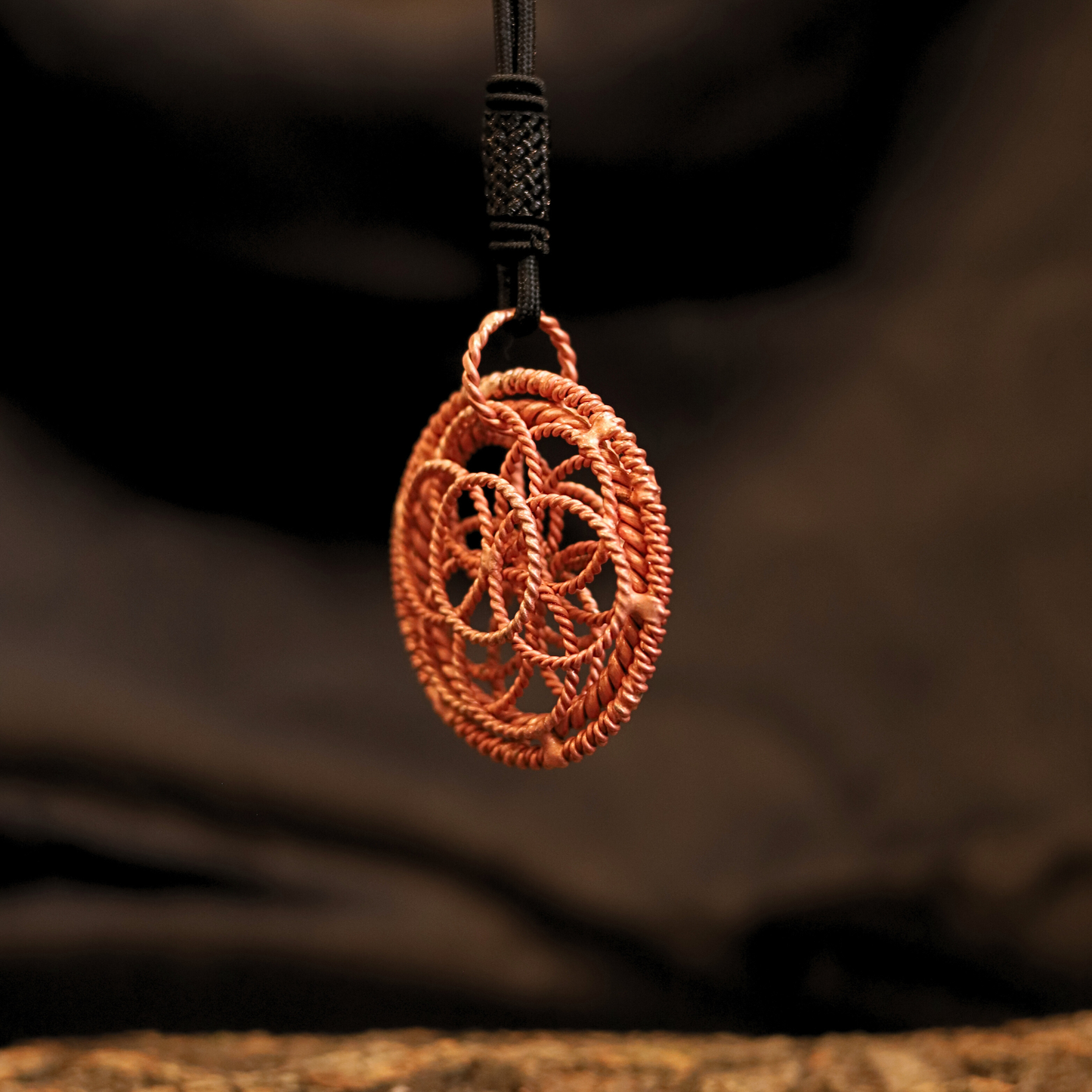 144 MHz Tensor Pendant – Pure Copper Sacred Geometry Necklace (5 cm)