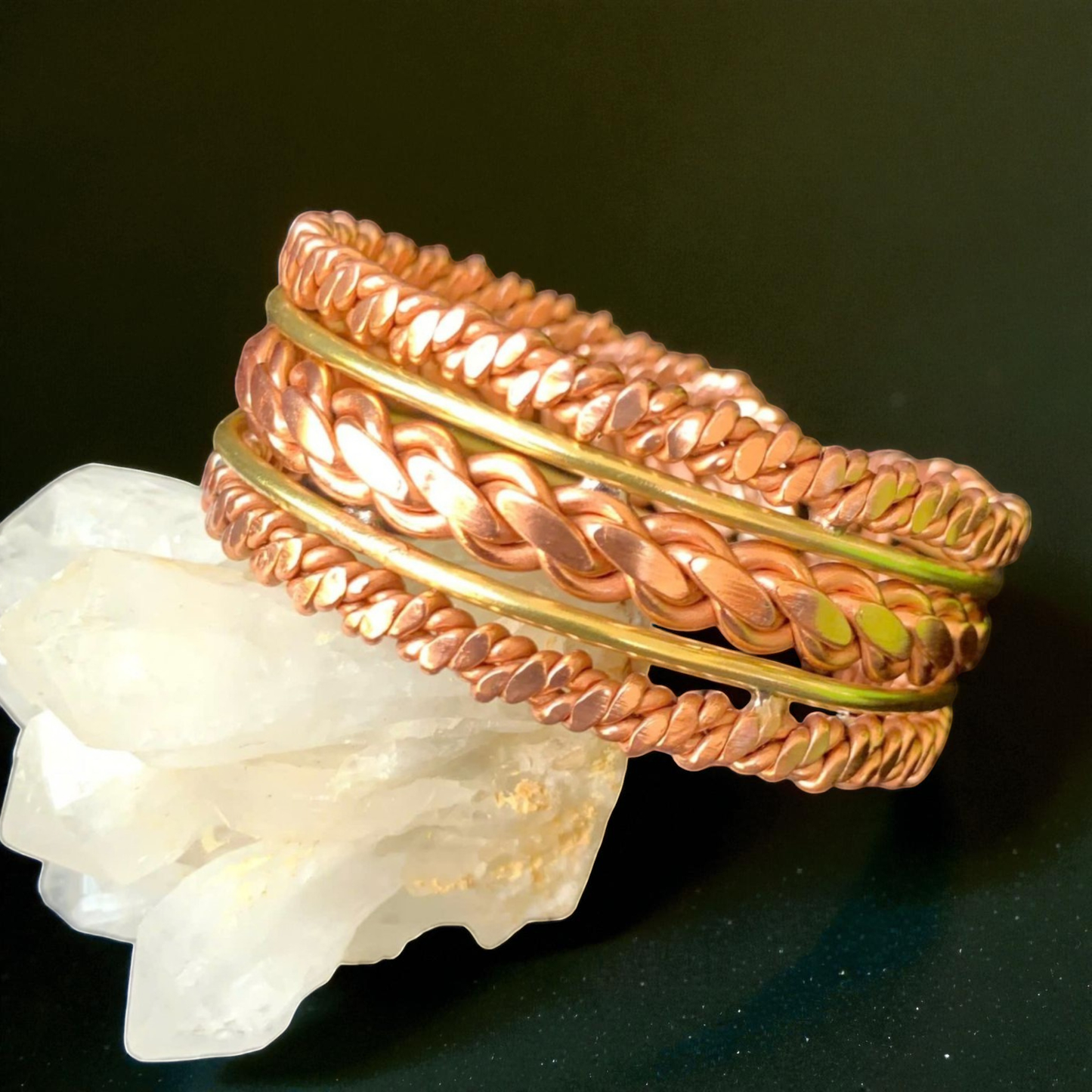 Solaris Tri-Spiral Energy Cuff | 99% Pure Copper & Brass Core | Handcrafted Frequency Tool