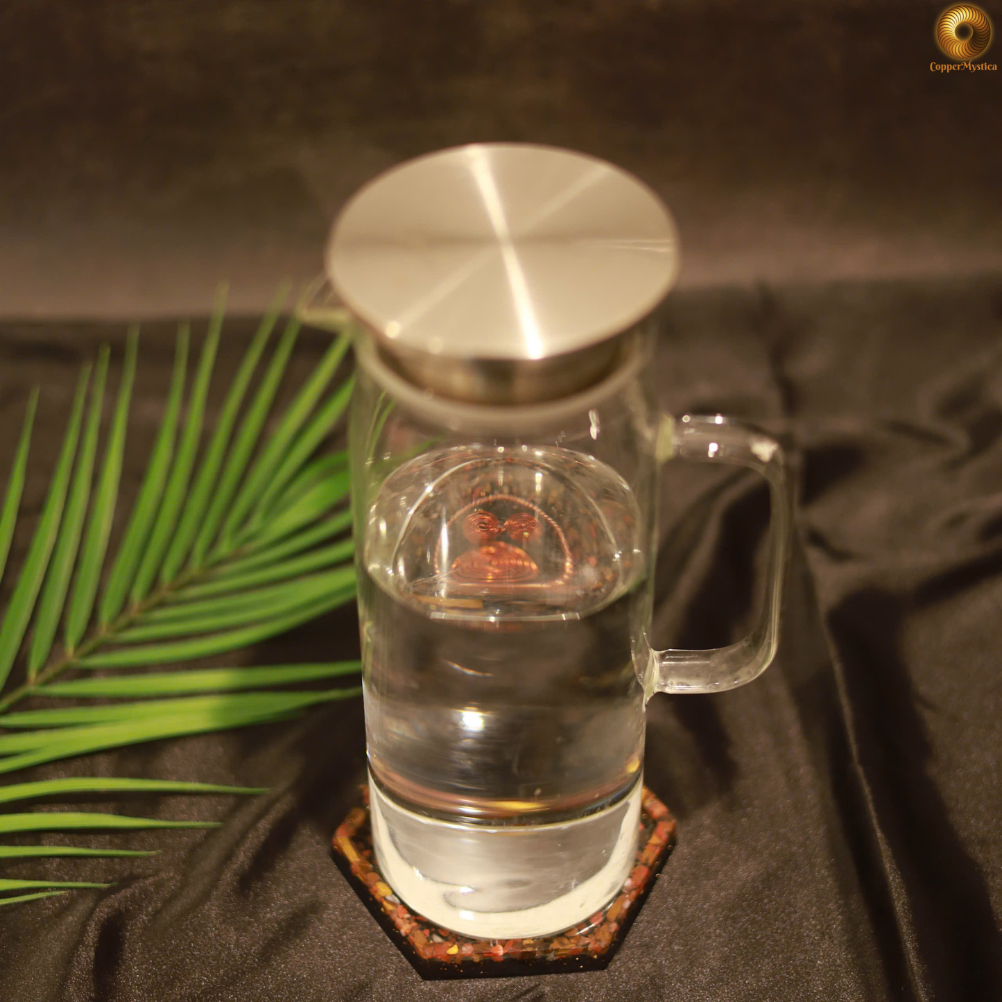 Tensor Water Charging Cup – Triskelion + 144MHz Tensor Ring with Earth-Element Crystals (14cm)