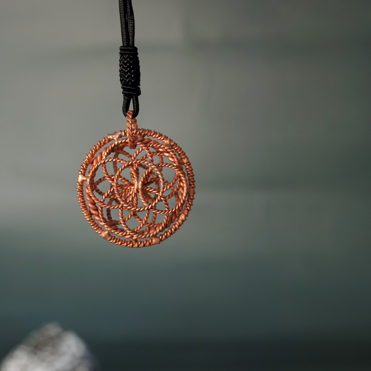 144 MHz Tensor Pendant – Pure Copper Sacred Geometry Necklace (5 cm)