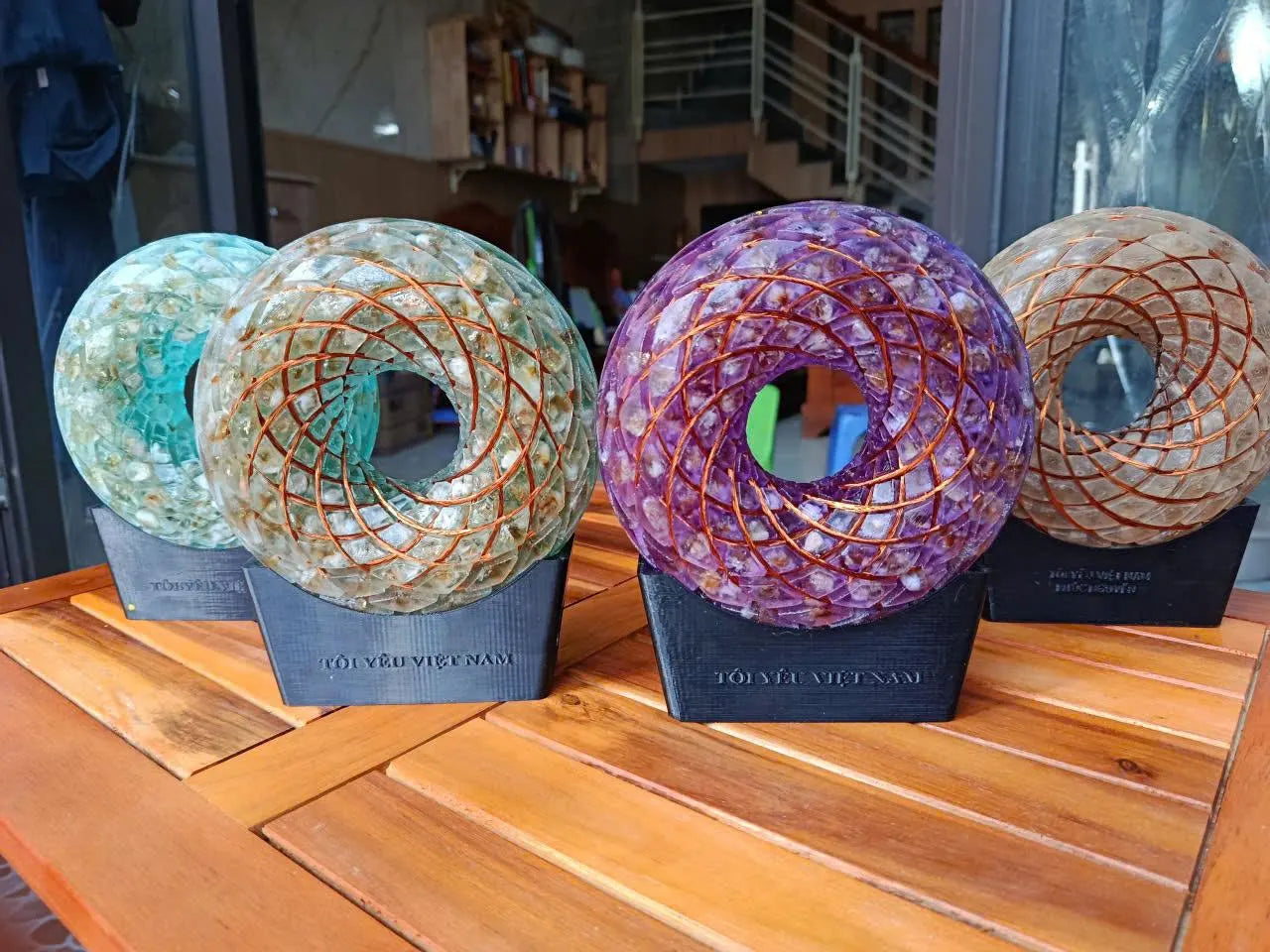 Torus Rodin Coil, Red Copper Wire, Amethyst Energy Device, Resin Orgone Donut, EMF Support Tool, iTorus Inspired Decor