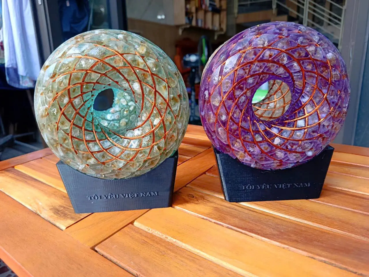 Torus Rodin Coil, Yellow Quartz Energy Device, Copper Coil EMF Tool, Orgone Decor, Resin Donut Sculpture, iTorus Inspired Art