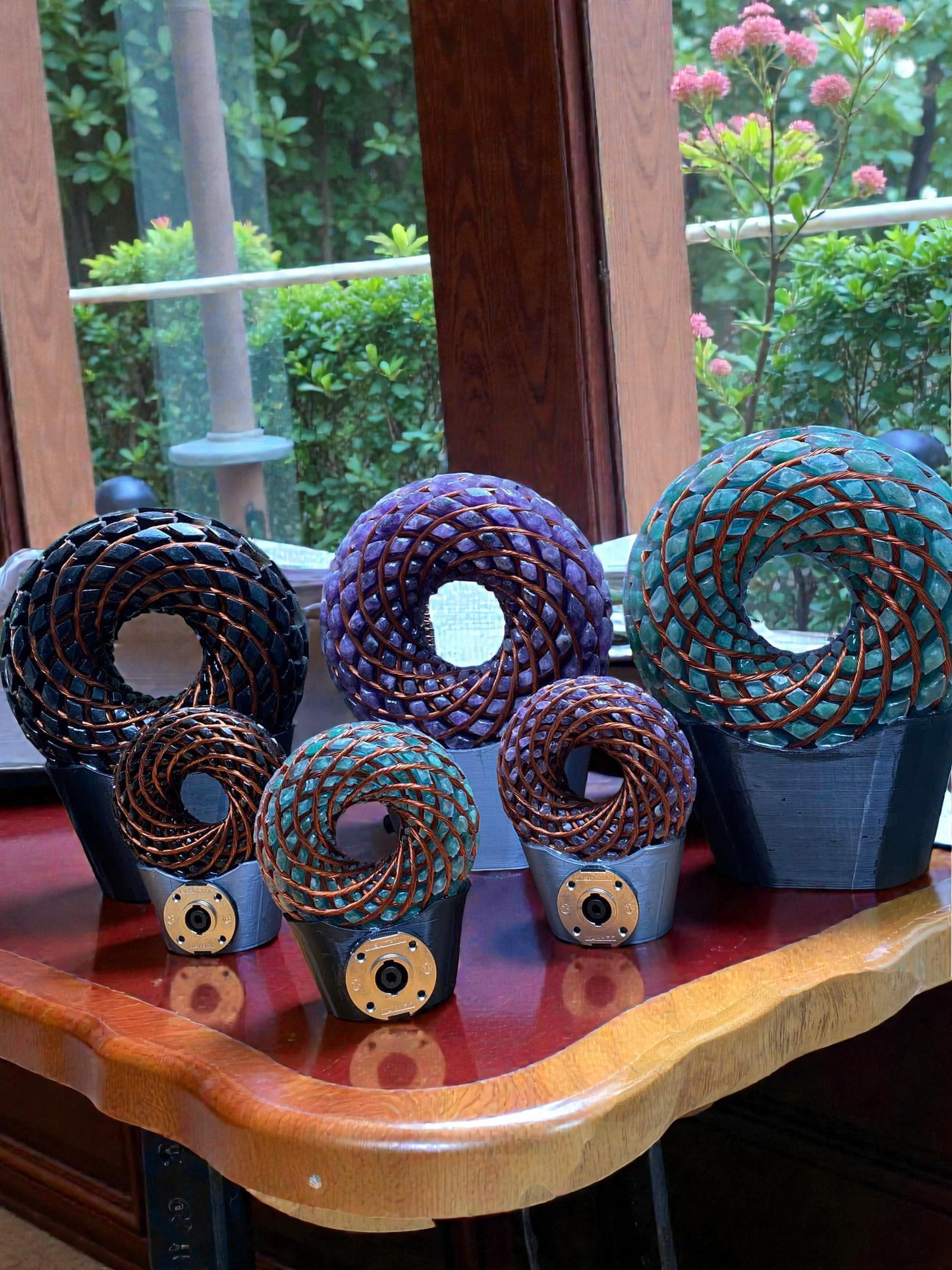 Torus Rodin Coil, Green Copper Wire, Amethyst Energy Device, Resin Orgone Donut, EMF Support Tool, iTorus Inspired Decor