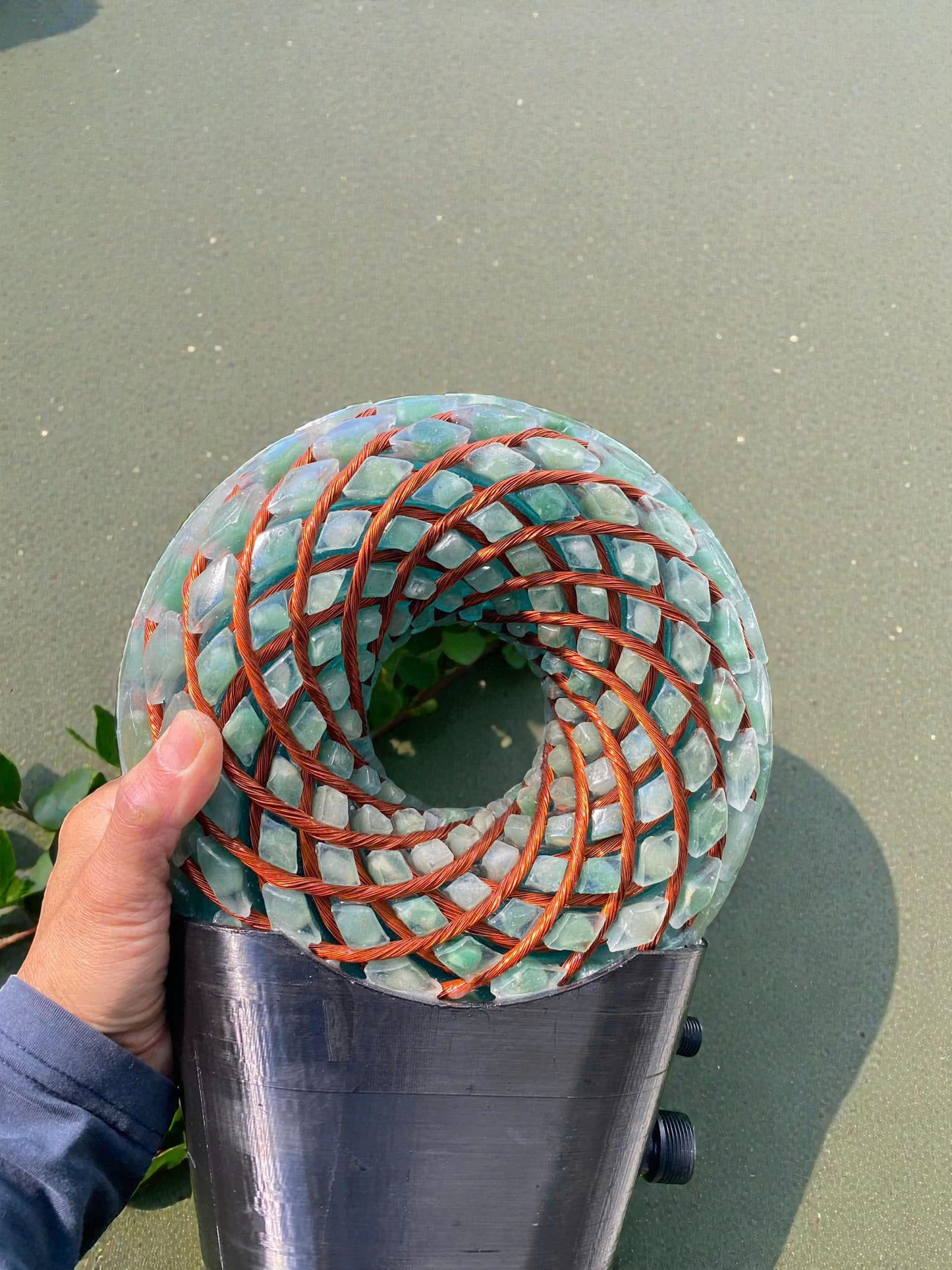 Torus Rodin Coil, Green Copper Wire, Amethyst Energy Device, Resin Orgone Donut, EMF Support Tool, iTorus Inspired Decor